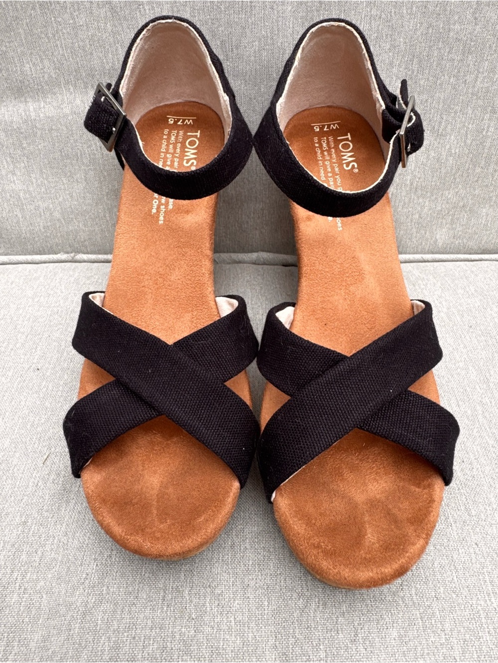 TOMS Strappy Black Canvas Cork